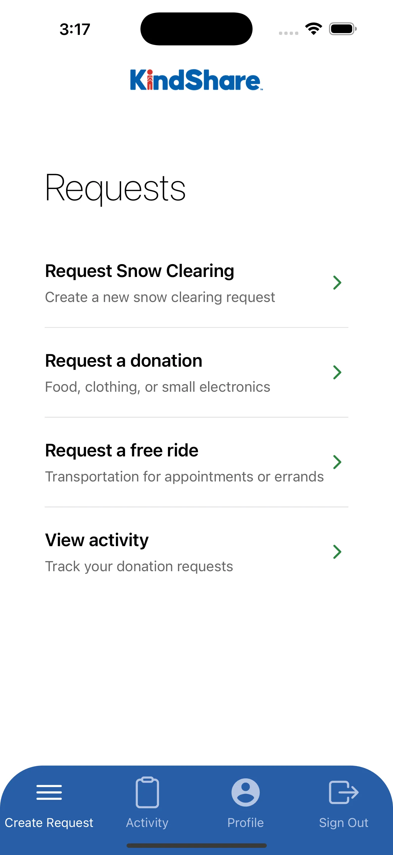 KindShare Mobile App - Requests Page