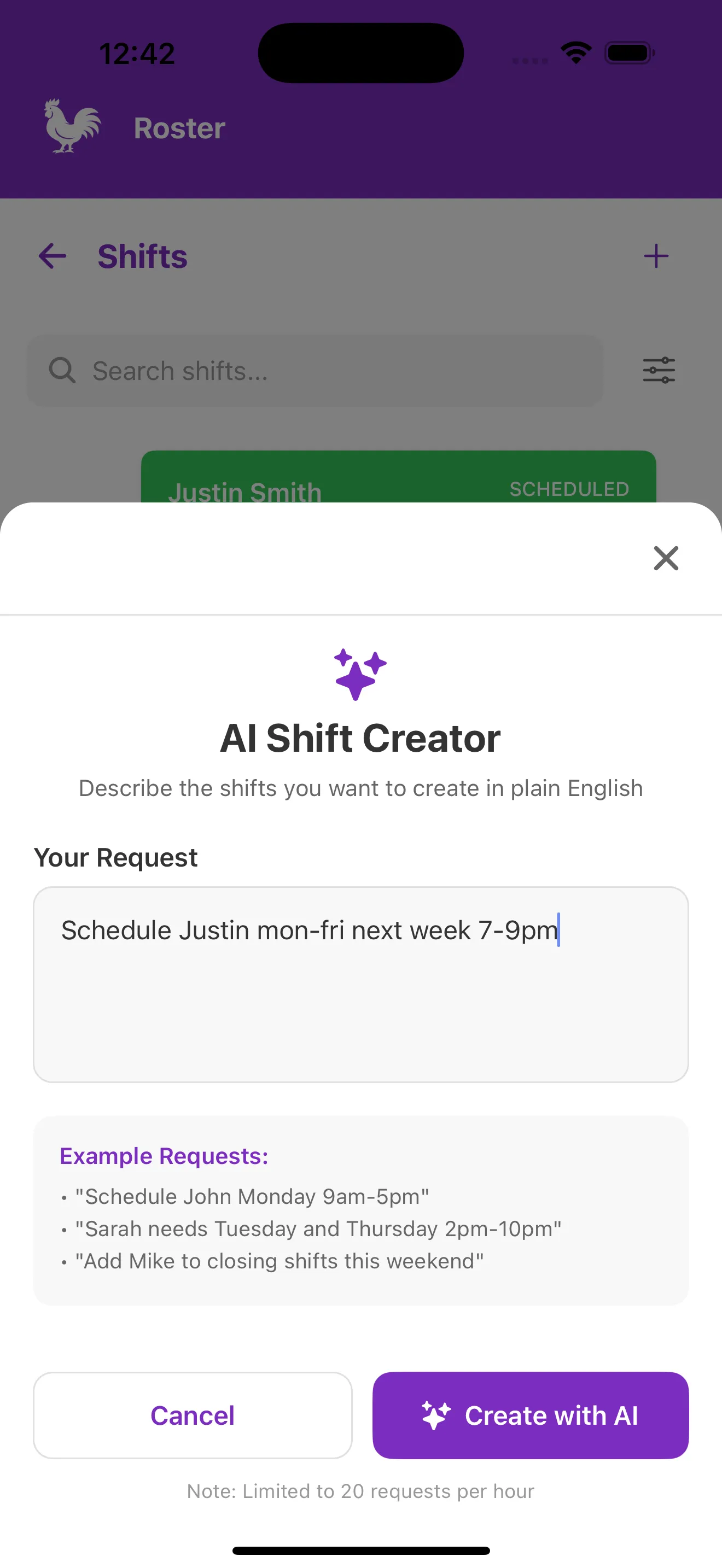 Roster Mobile App - AI scheduling prompt