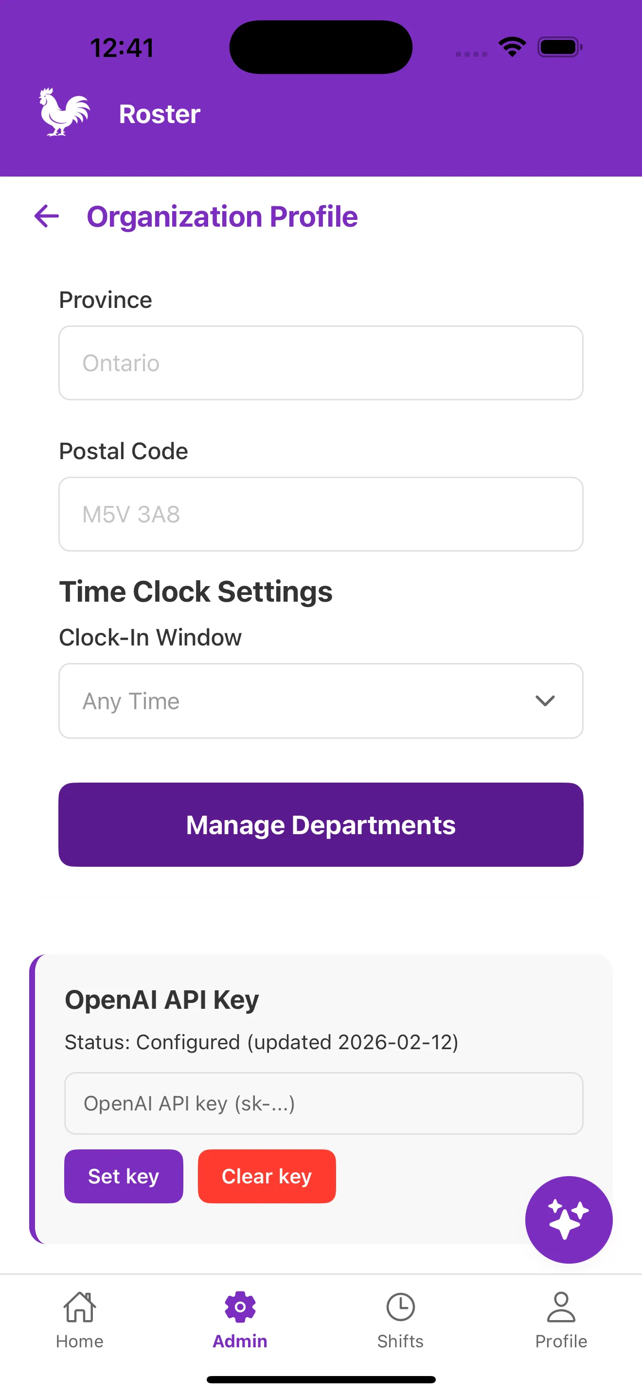 Roster Mobile App - OpenAI API key